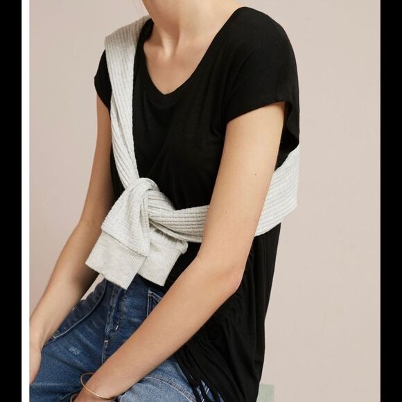Maeve Anthro black side ruched short sleeve T - Picture 1 of 12